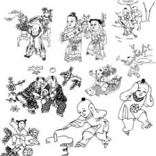 古代童子白描图图片