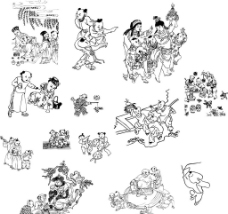 古代童子白描图图片