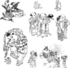 古代童子白描图图片