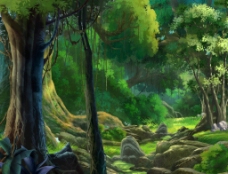 动漫动画动漫树林风景画图片