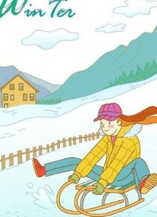 圣诞女孩韩国冬季圣诞小女孩插画图片
