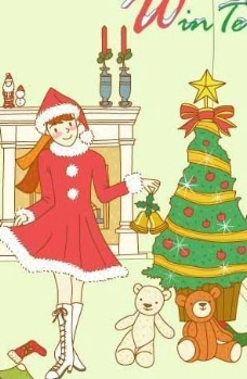 冬季小女孩韩国冬季圣诞小女孩插画图片