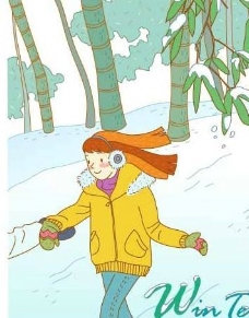 冬季小女孩韩国冬季圣诞小女孩插画图片
