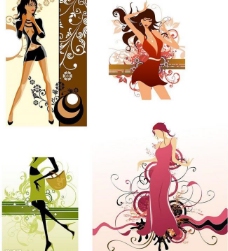 女性花纹时尚女性与花纹插画矢量素材2图片
