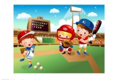儿童运动儿童棒球运动矢量素材图片