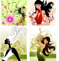 PSD花纹3时尚女性与花纹插画矢量素材3图片