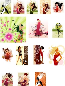 女性花纹15款时尚女性与花纹插画矢量素材图片