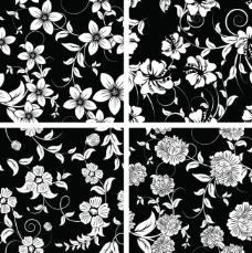 矢量花卉复古黑白花卉装饰背景矢量素材