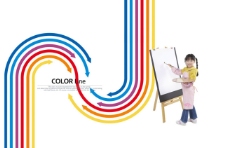 彩色曲线和画画的小女孩
