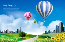 绿色城市和热气球