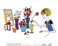 韩国手绘时尚女性生活卡通插花