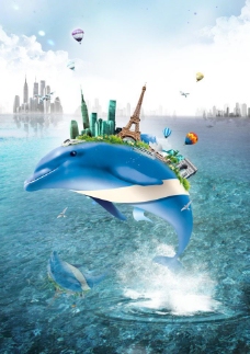 海豚世界背着世界的海豚创意图片