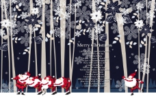 树林中的雪花和圣诞老人