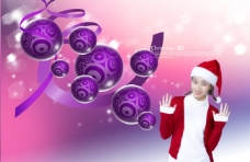 紫色圣诞球和圣诞美女