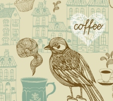 咖啡杯线图小鸟