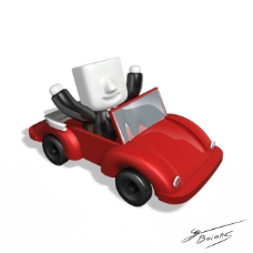 3D车模3D模型小人开着红色跑车