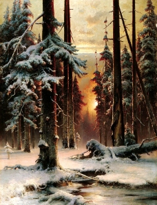 雪景油画设计素材图片