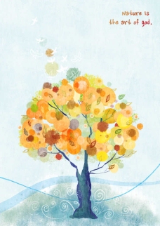 黄色秋季树木插画