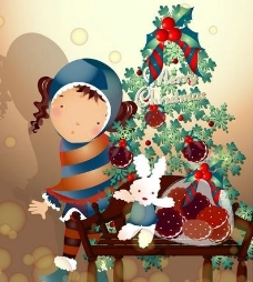 圣诞女孩可爱小女孩与圣诞树图片