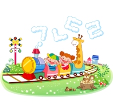 梦想梦幻火车上的小朋友和动物图片
