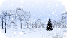 潮流素材冬季巴黎雪景图片