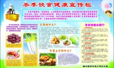 蓝天白云草地冬季饮食健康宣传栏图片