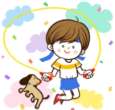 宠物狗跳绳活动的男孩图片