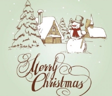 手绘圣诞圣诞树雪人 圣诞贺卡图片