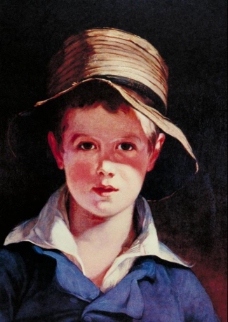 油画戴帽子的小男孩图片