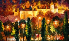 油画 城堡夜景图片