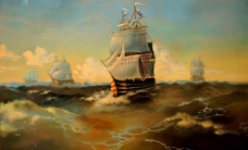 油画 海上战船图片