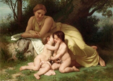 童年年轻女子和两个儿童图片