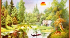 中堂画油画风景图片