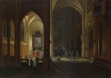 Pieter Neeffs the Elder and Bonaventura Peeters the Elder - An Evening Service in a Church大师画家古典画古典建