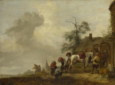 Philips Wouwermans - A Horse being Shod outside a Village Smithy大师画家古典画古典建筑古典景物装饰画油画