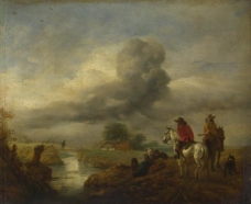 Philips Wouwermans - Two Vedettes on the Watch by a Stream大师画家古典画古典建筑古典景物装饰画油画