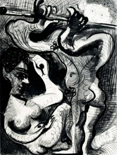 1967Nuassisetflutiste2西班牙画家巴勃罗毕加索抽象油画人物人体油画装饰画