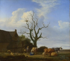 Adriaen van de Velde - A Farm with a Dead Tree大师画家古典画古典建筑古典景物装饰画油画