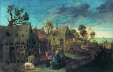 Attributed to Adriaen Brouwer - Village Scene with Men Drinking, 1631-35大师画家古典画古典建筑古典景物装饰画油画