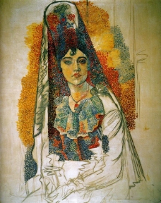 1917FemmeencostumeespagnolLaSalchichona西班牙画家巴勃罗毕加索抽象油画人物人体油画装饰画
