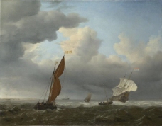 Willem van de Velde - A Dutch Ship and Other Small Vessels in a Strong Breeze大师画家古典画古典建筑古典景物装饰画油画