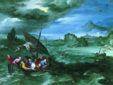 Jan Brueghel I - Christ in the Storm on the Sea of Galilee, 1596大师画家古典画古典建筑古典景物装饰画油画