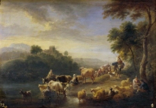 Boudewijns, Adriaen Fransz - Paisaje con ganado, Second half of 17 Century - Principio del 18 Cen大师画