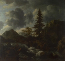 Jacob van Ruisdael - A Torrent in a Mountainous Landscape大师画家古典画古典建筑古典景物装饰画油画