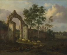 Jan Wijnants - A Landscape with a Ruined Archway大师画家古典画古典建筑古典景物装饰画油画