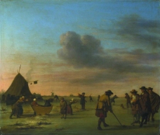 Adriaen van de Velde - Golfers on the Ice near Haarlem大师画家古典画古典建筑古典景物装饰画油画