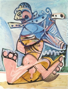 1971Hommeassisjouantdelafl鏉西班牙画家巴勃罗毕加索抽象油画人物人体油画装饰画