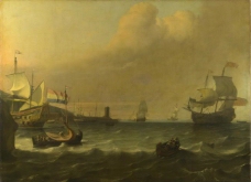 Ludolf Bakhuizen - Dutch Men-of-war entering a Mediterranean Port大师画家古典画古典建筑古典景物装饰画油画