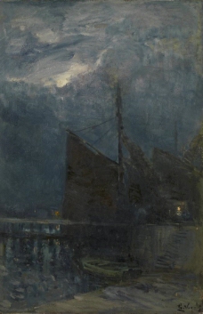 Guillaume Vogels - Entrance of a Harbour by Night大师画家古典画古典建筑古典景物装饰画油画