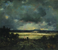 Th茅odore Rousseau - Sunset in the Auvergne大师画家古典画古典建筑古典景物装饰画油画